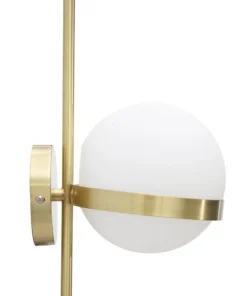 Applique murale en métal doré avec sphère en verre blanc décor cercle doré