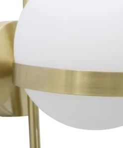 Applique murale en métal doré avec sphère en verre blanc décor cercle doré
