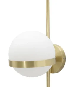 Applique murale en métal doré avec sphère en verre blanc décor cercle doré