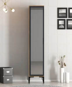 Armoire avec miroir style industriel Akoy L40cm Bois foncé et Anthracite
