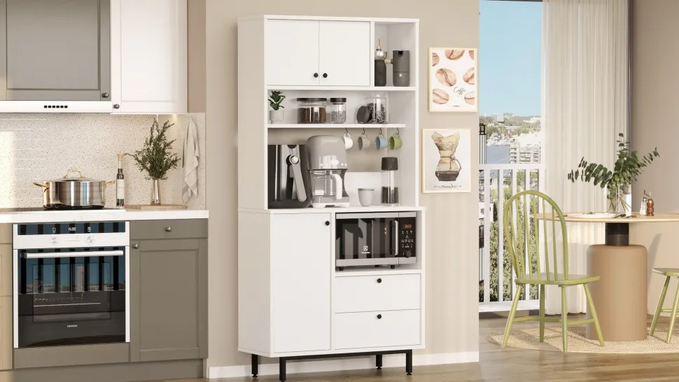 Armoire de cuisine moderne 4 portes et 2 tiroirs Axyl L88xH180cm Blanc