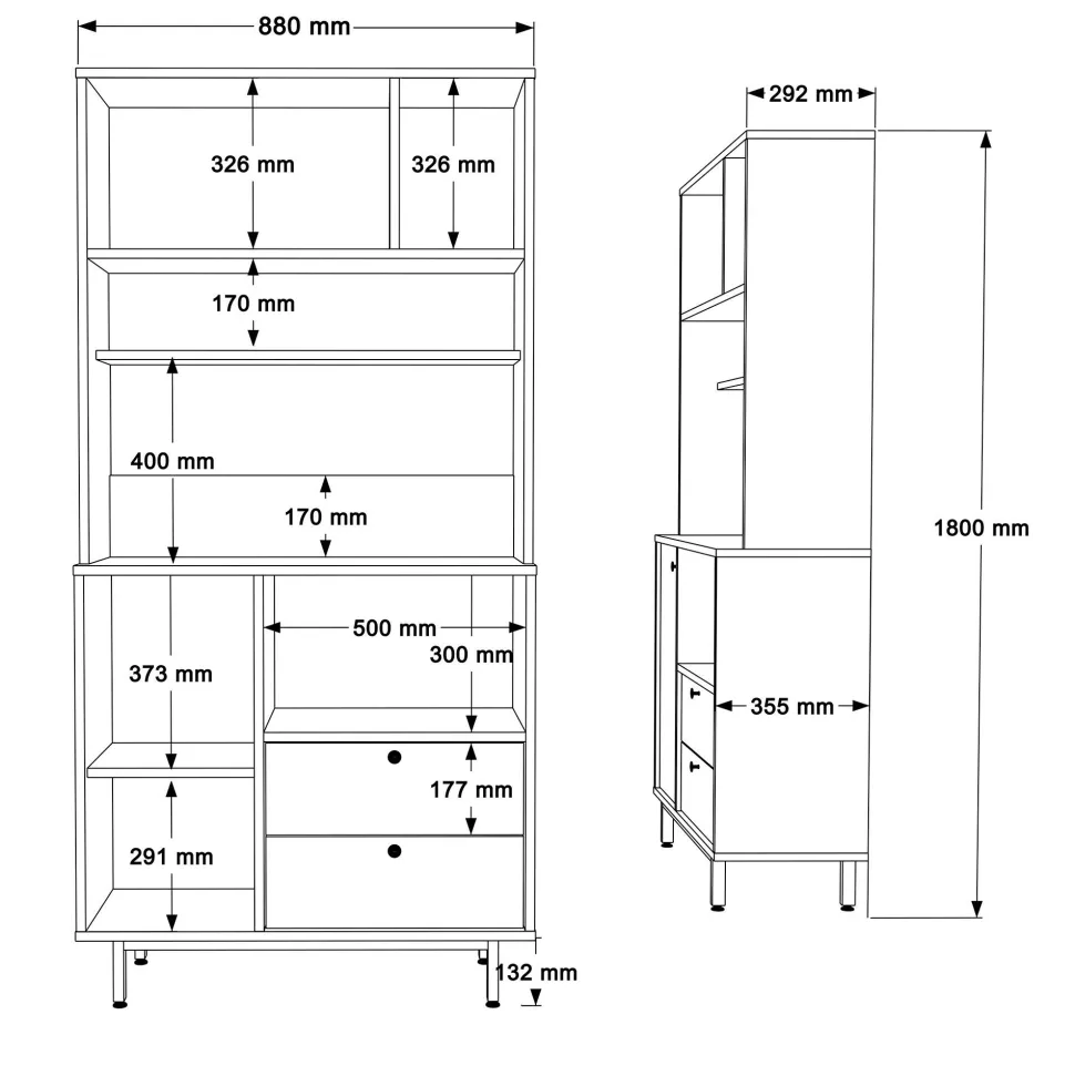 Armoire de cuisine moderne 4 portes et 2 tiroirs Axyl L88xH180cm Blanc