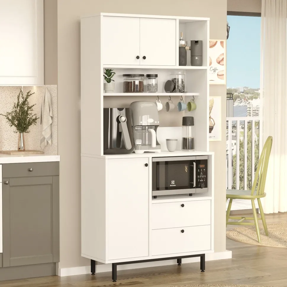 Armoire de cuisine moderne 4 portes et 2 tiroirs Axyl L88xH180cm Blanc