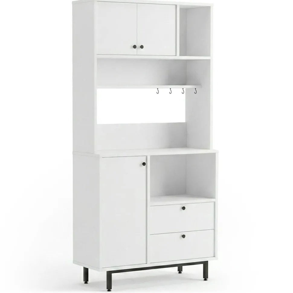 Armoire de cuisine moderne 4 portes et 2 tiroirs Axyl L88xH180cm Blanc
