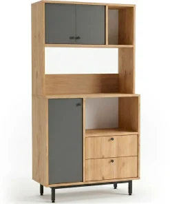 Armoire de cuisine moderne 4 portes et 2 tiroirs Axyl L88xH161,2cm Bois et Anthracite