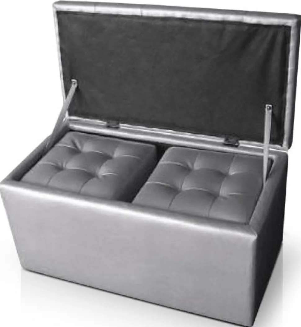 Banc Coffre Panky + 2 poufs Argent