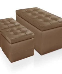 Banc Coffre Panky + 2 poufs Marron