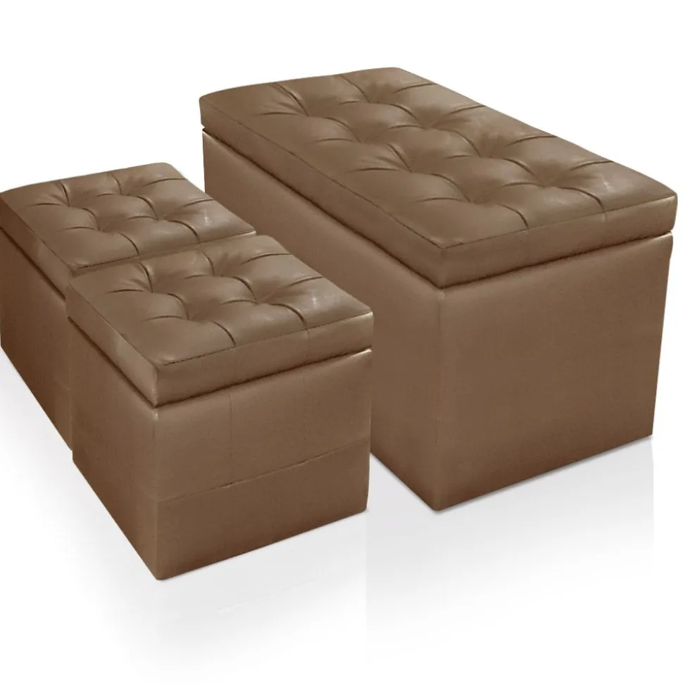 Banc Coffre Panky + 2 poufs Marron