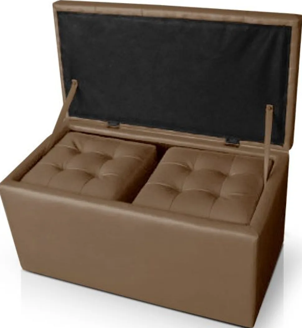 Banc Coffre Panky + 2 poufs Marron