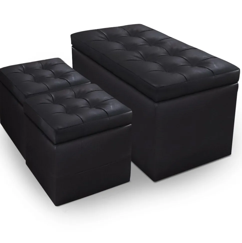 Banc Coffre Panky + 2 poufs Noir