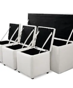 Banc Coffre Panky XL + 3 poufs Blanc