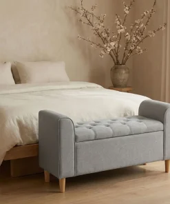 Banc coffre Winnie Tissu Gris clair
