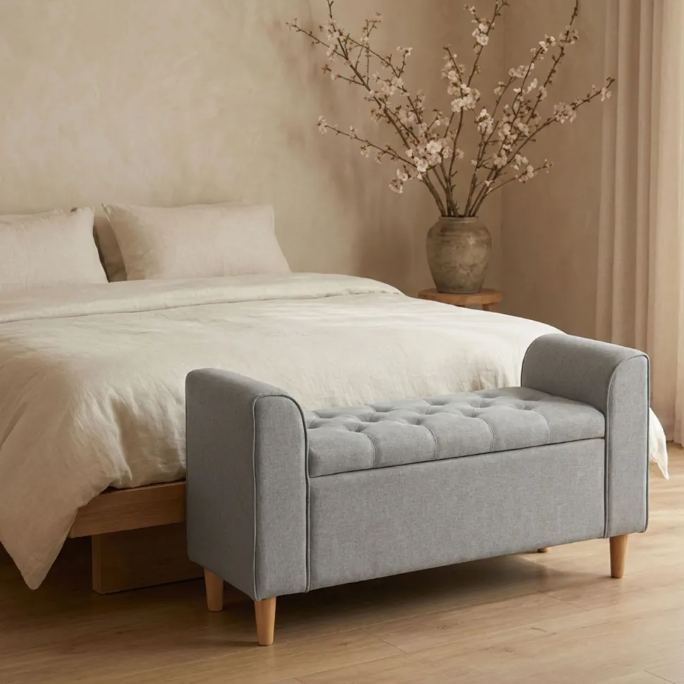 Banc coffre Winnie Tissu Gris clair