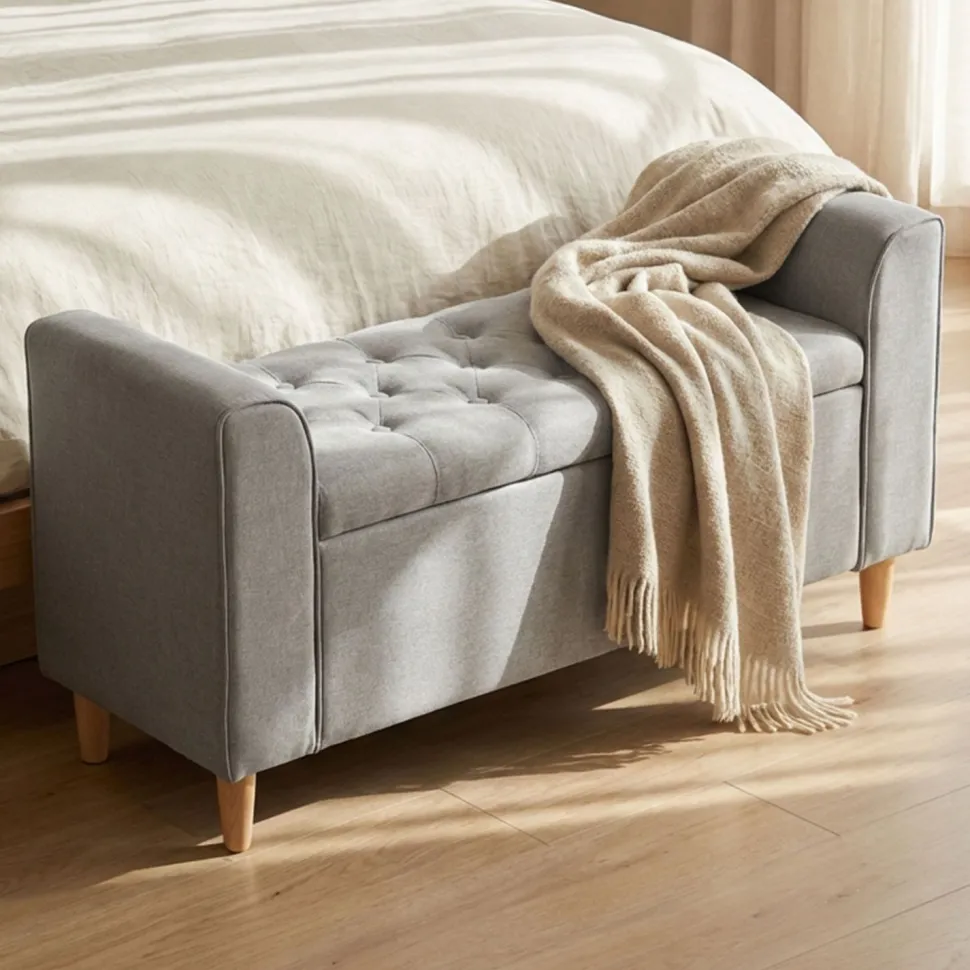 Banc coffre Winnie Tissu Gris clair