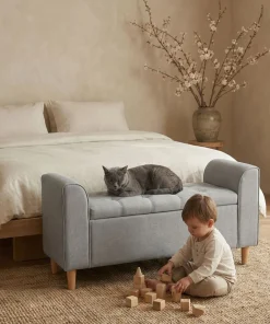 Banc coffre Winnie Tissu Gris clair