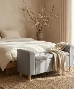 Banc coffre Winnie Tissu Gris clair