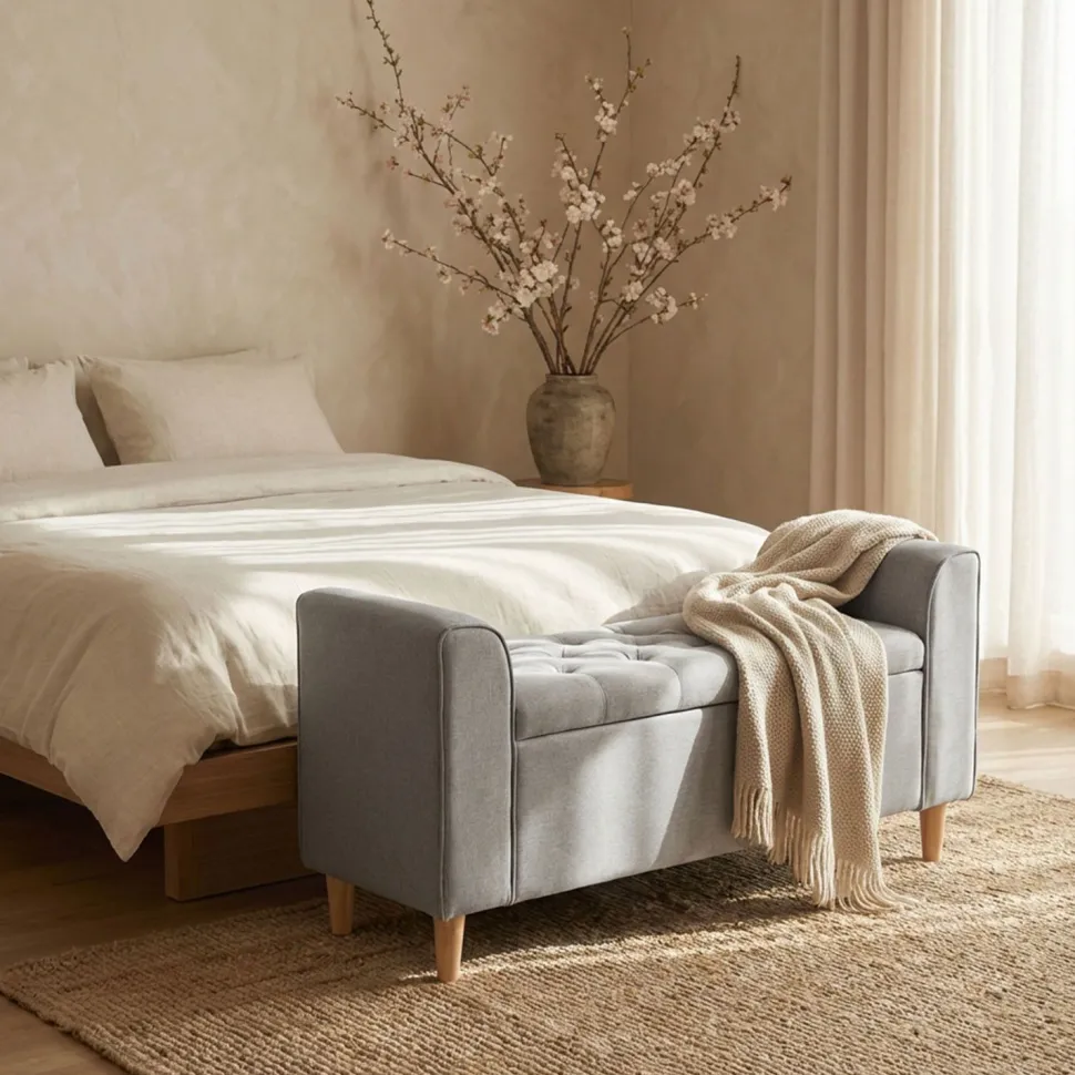 Banc coffre Winnie Tissu Gris clair
