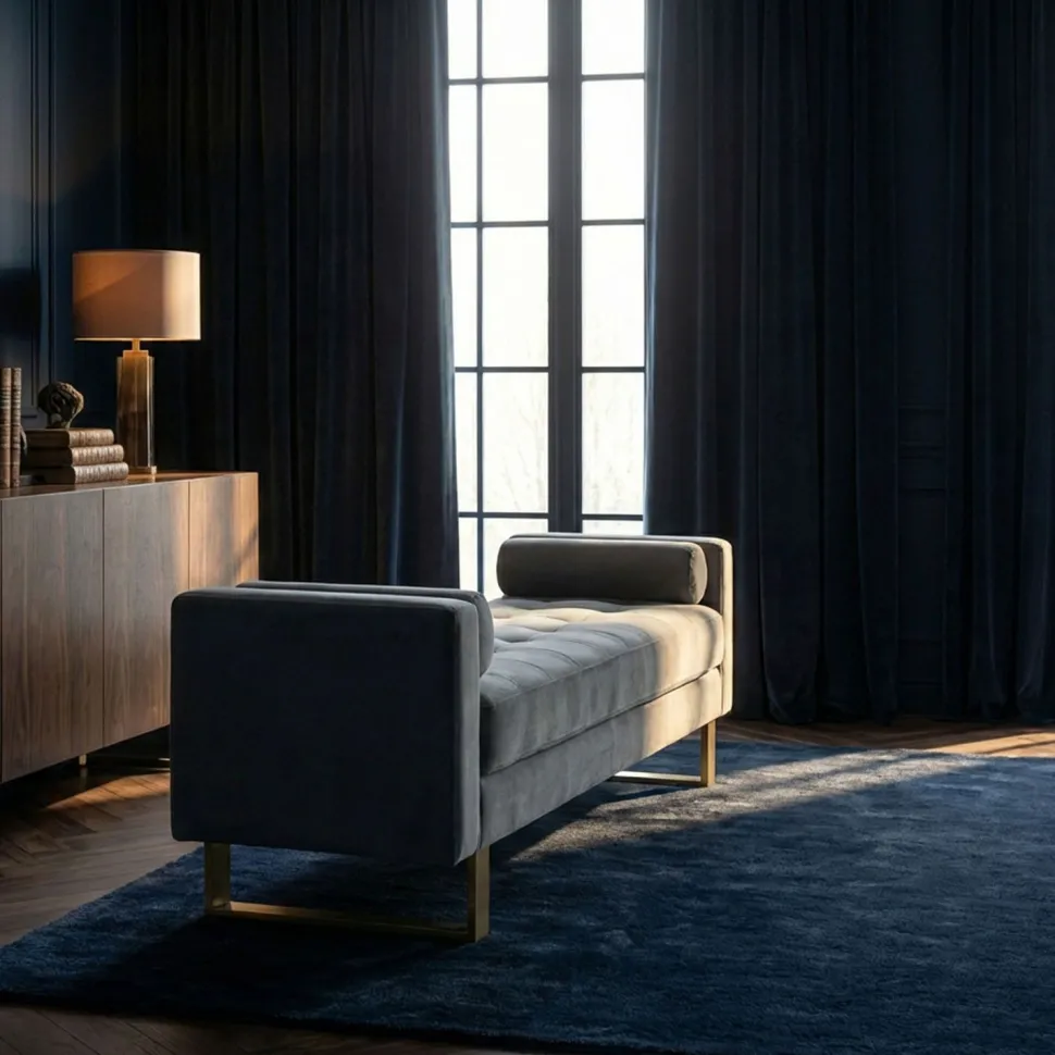 Banquette capitonnée Shell Velours Argent