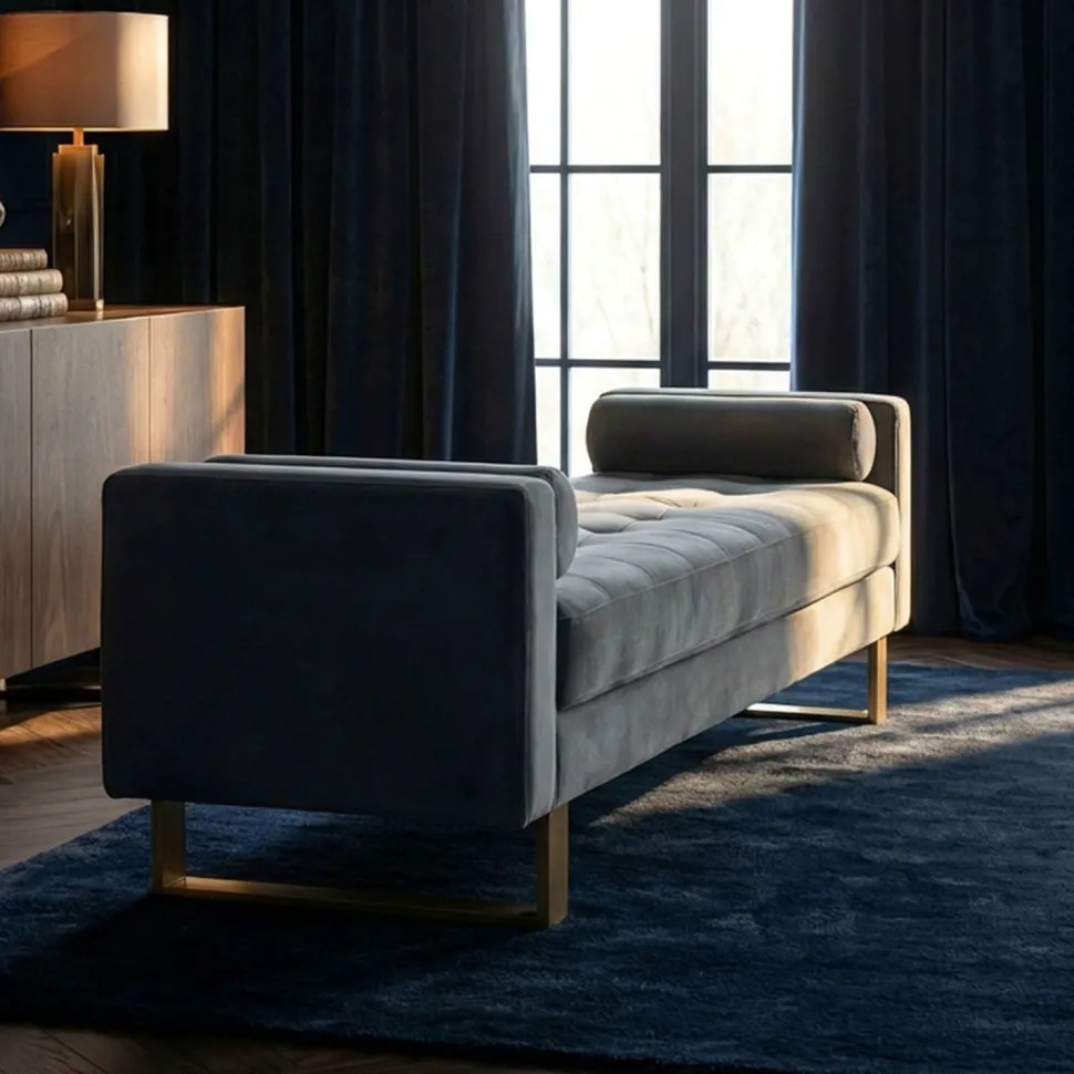 Banquette capitonnée Shell Velours Argent