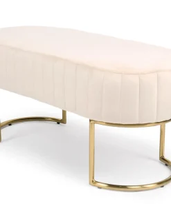Banquette élégante matelassée Philomena pieds métal doré et Velours Beige