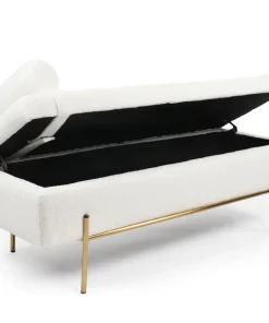 Banquette-coffre moderne Hepburn L140cm Tissu bouclette Blanc