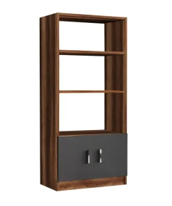 Bibliothèque moderne Busymo Chêne foncé et Gris