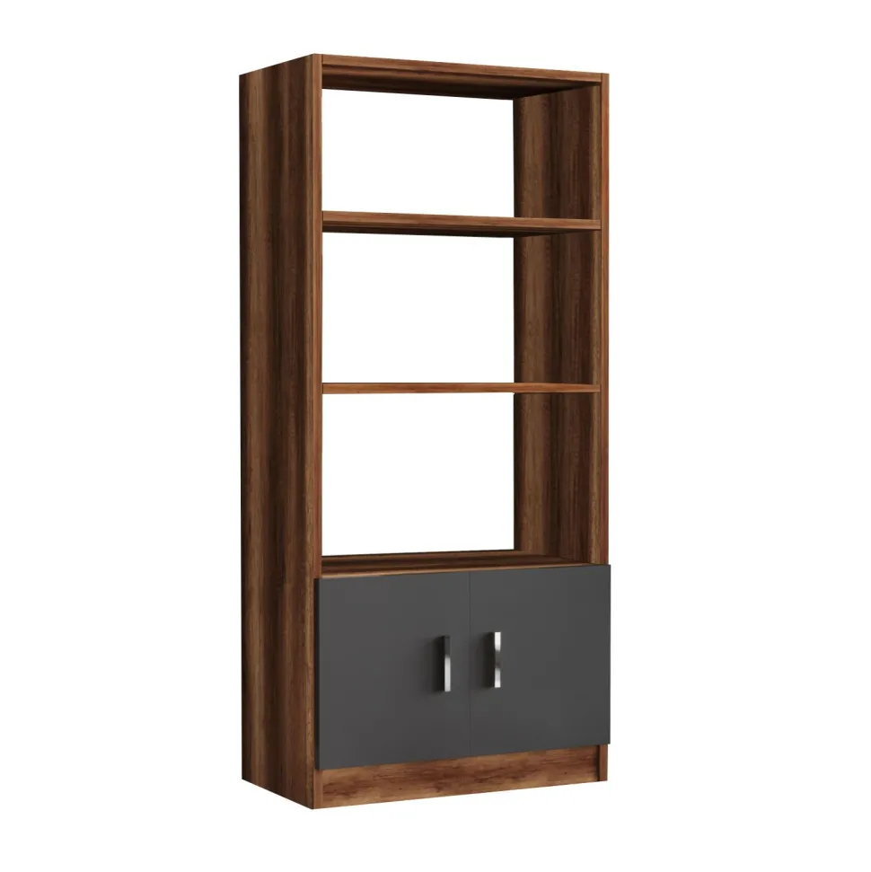 Bibliothèque moderne Busymo Chêne foncé et Gris