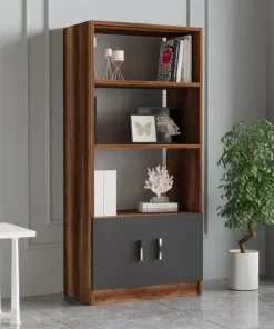 Bibliothèque moderne Busymo Chêne foncé et Gris