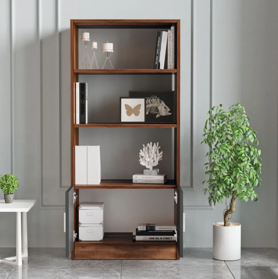 Bibliothèque moderne Busymo Chêne foncé et Gris