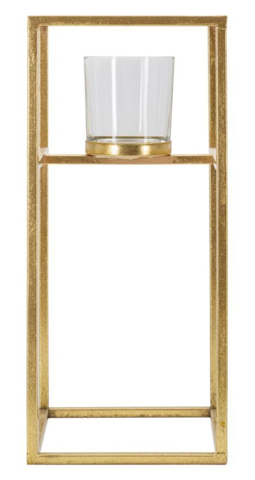 Bougeoir en métal doré et verre transparent carré