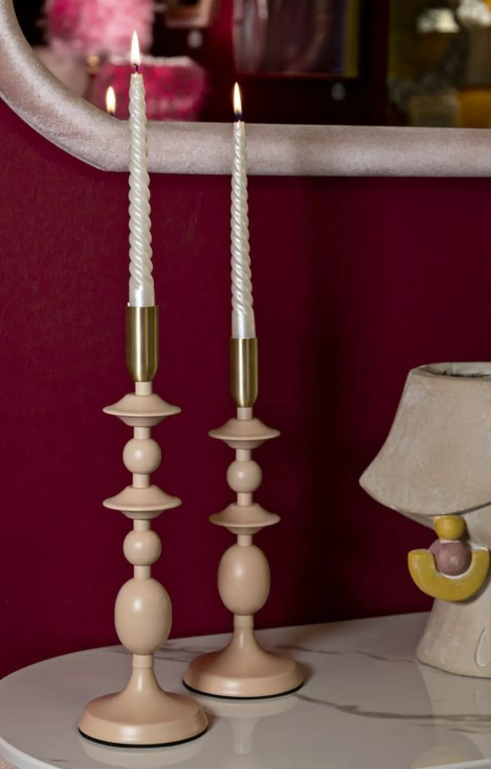 Bougeoir Gémeaux 2 pcs Rose