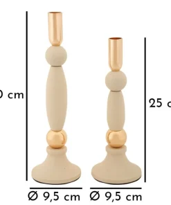 Bougeoir Strek en Crème et Détails dorés Ensemble de 2 pcs