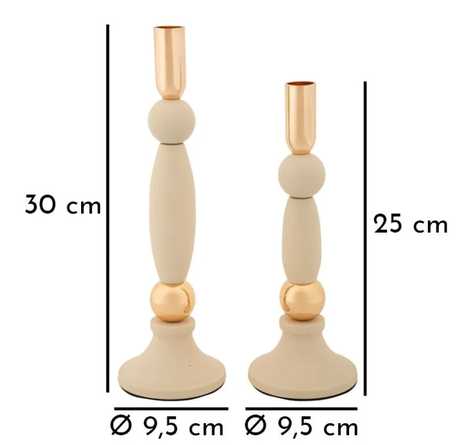 Bougeoir Strek en Crème et Détails dorés Ensemble de 2 pcs