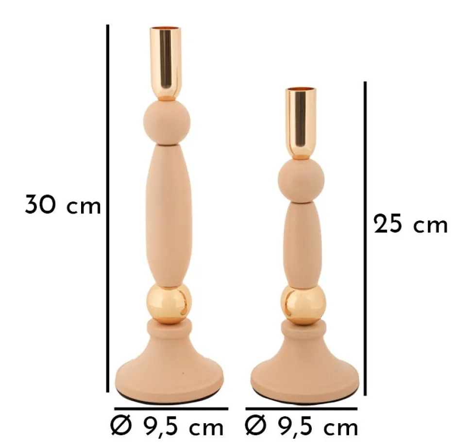 Bougeoir Strek rose set de 2 pièces finition dorée