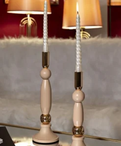 Bougeoir Strek rose set de 2 pièces finition dorée