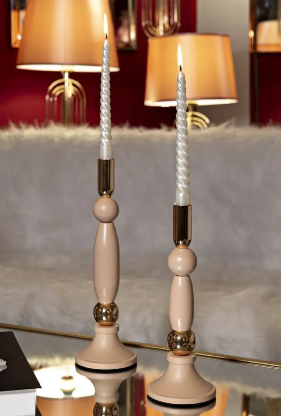 Bougeoir Strek rose set de 2 pièces finition dorée