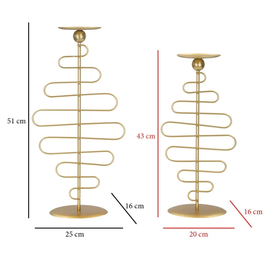 Bougeoirs en métal doré Alid 2 pcs lignes sinueuses