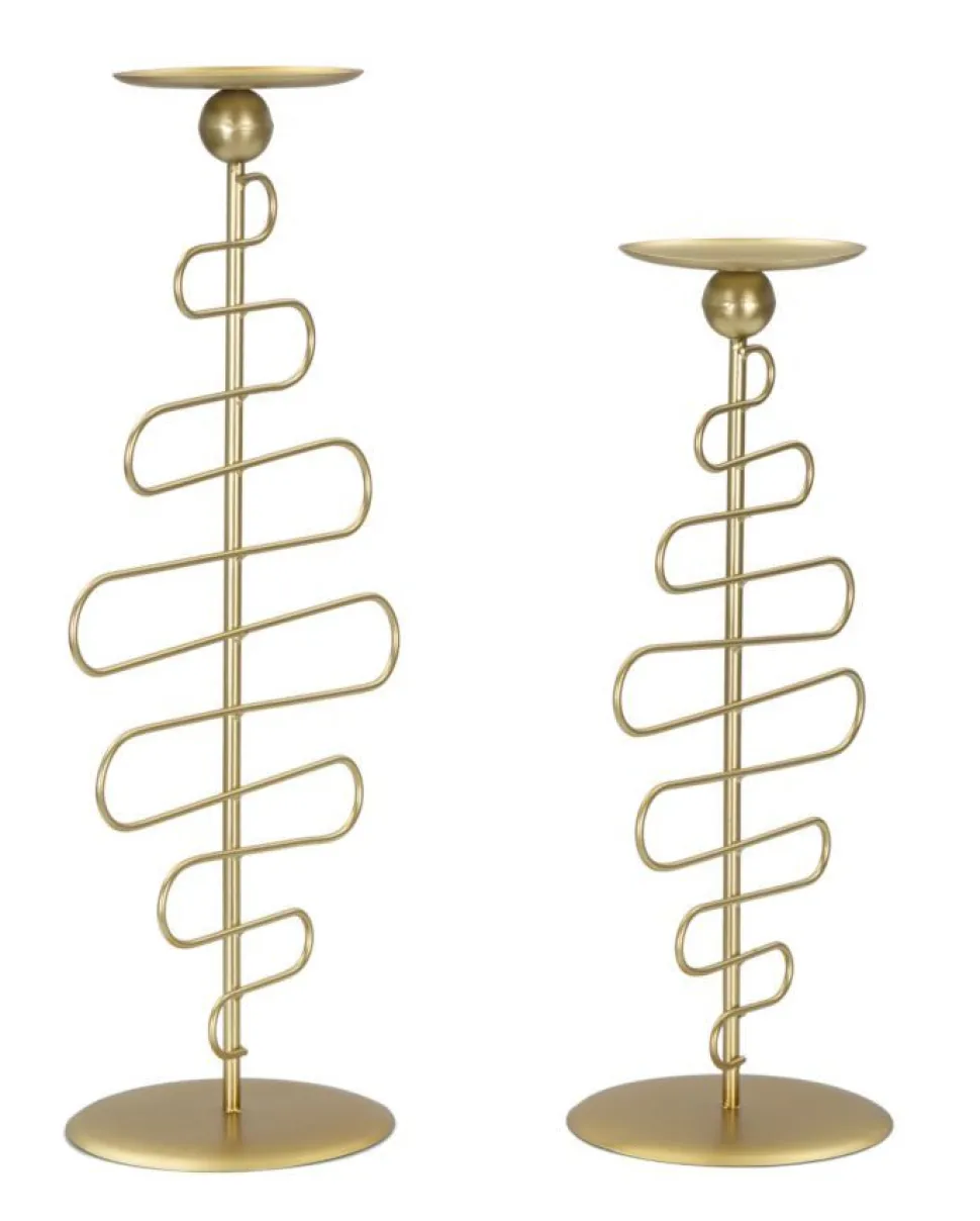 Bougeoirs en métal doré Alid 2 pcs lignes sinueuses