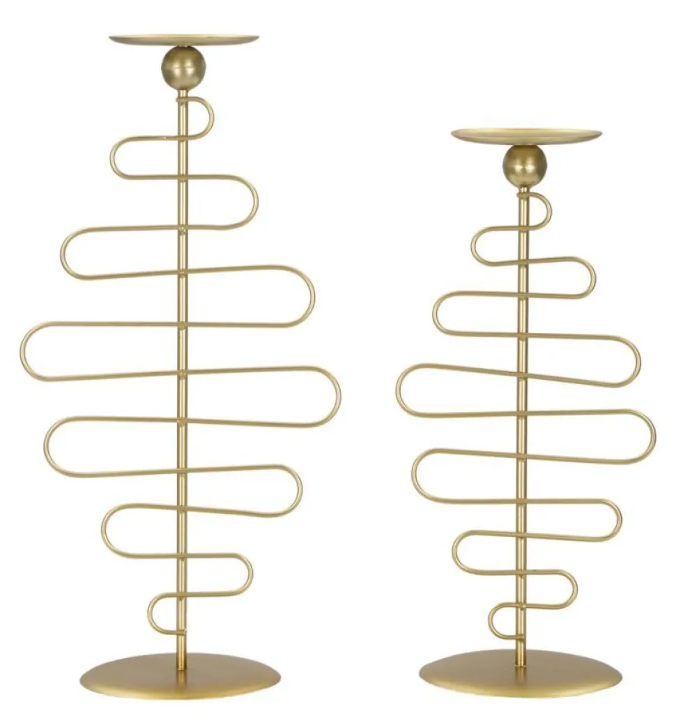 Bougeoirs en métal doré Alid 2 pcs lignes sinueuses