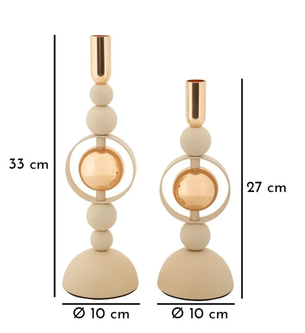 Bougeoirs Saturn en céramique Crème avec détails dorés - Lot de 2