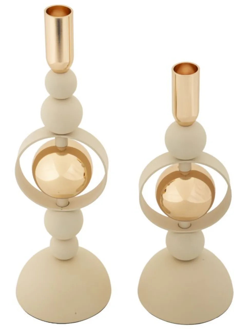 Bougeoirs Saturn en céramique Crème avec détails dorés - Lot de 2