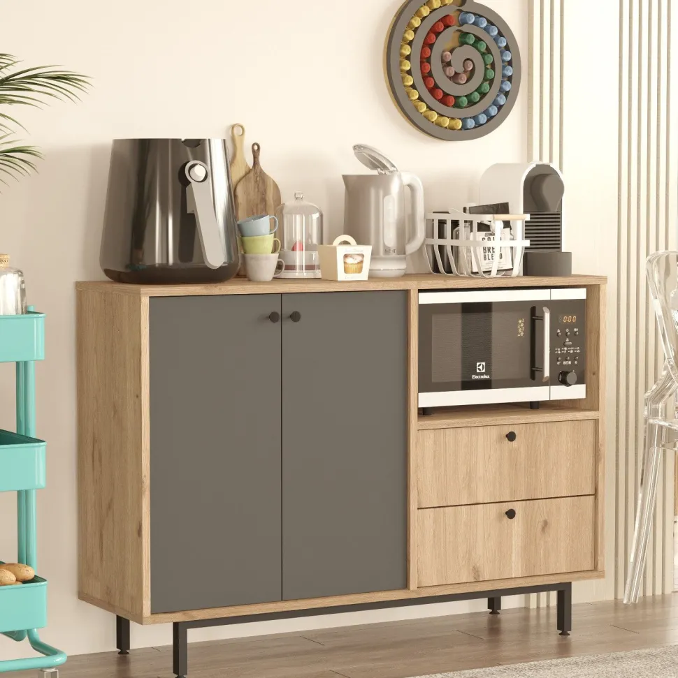 Buffet 2 portes et 2 tiroirs Axyl L120cm Chêne et Anthracite