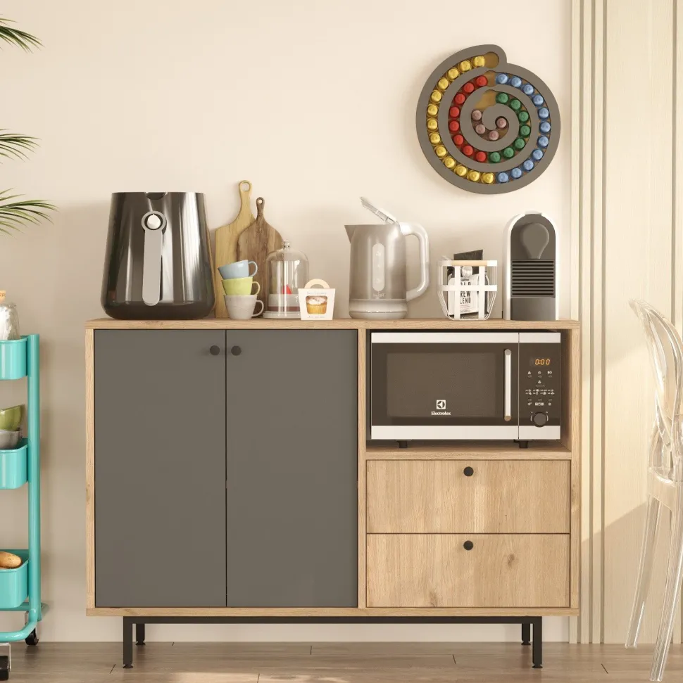 Buffet 2 portes et 2 tiroirs Axyl L120cm Chêne et Anthracite