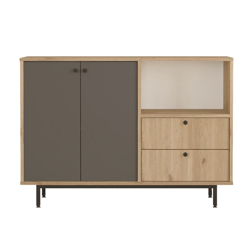 Buffet 2 portes et 2 tiroirs Axyl L120cm Chêne et Anthracite