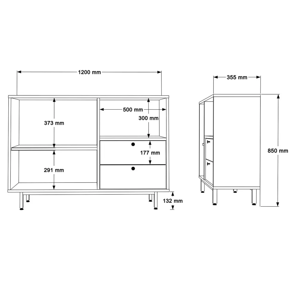 Buffet 2 portes et 2 tiroirs Axyl L88cm Blanc