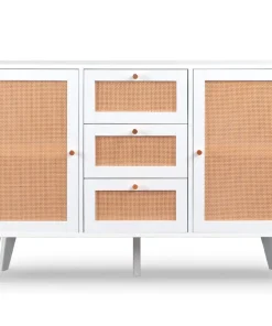 Buffet 3 tiroirs et 2 portes avec cannage Dalgora L120cm Blanc