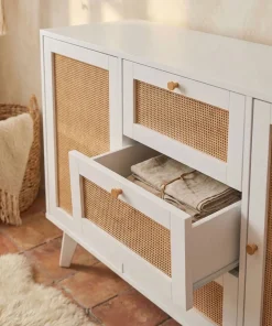Buffet 3 tiroirs et 2 portes avec cannage Dalgora L120cm Blanc