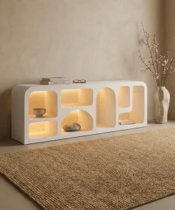 Buffet bas L160cm design arches avec LED intégrées Navalor Blanc