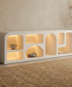 Buffet bas L160cm design arches avec LED intégrées Navalor Blanc