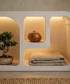 Buffet bas L160cm design arches avec LED intégrées Navalor Blanc